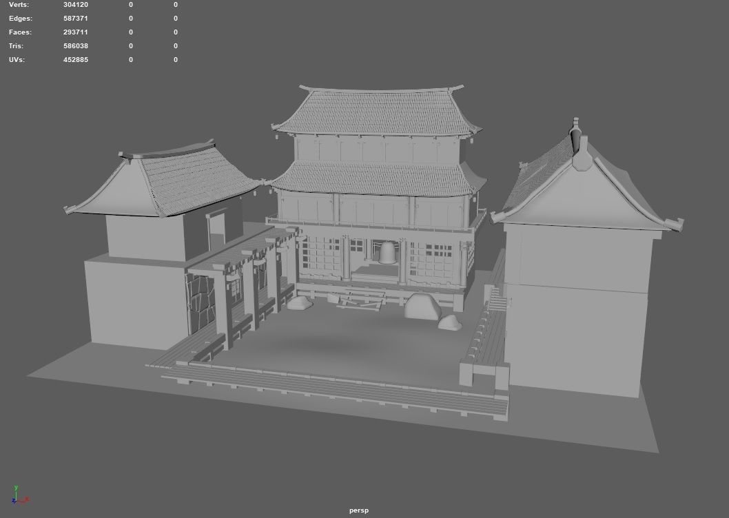 Japanese Temple Hanamura Low-poly 3D model_8