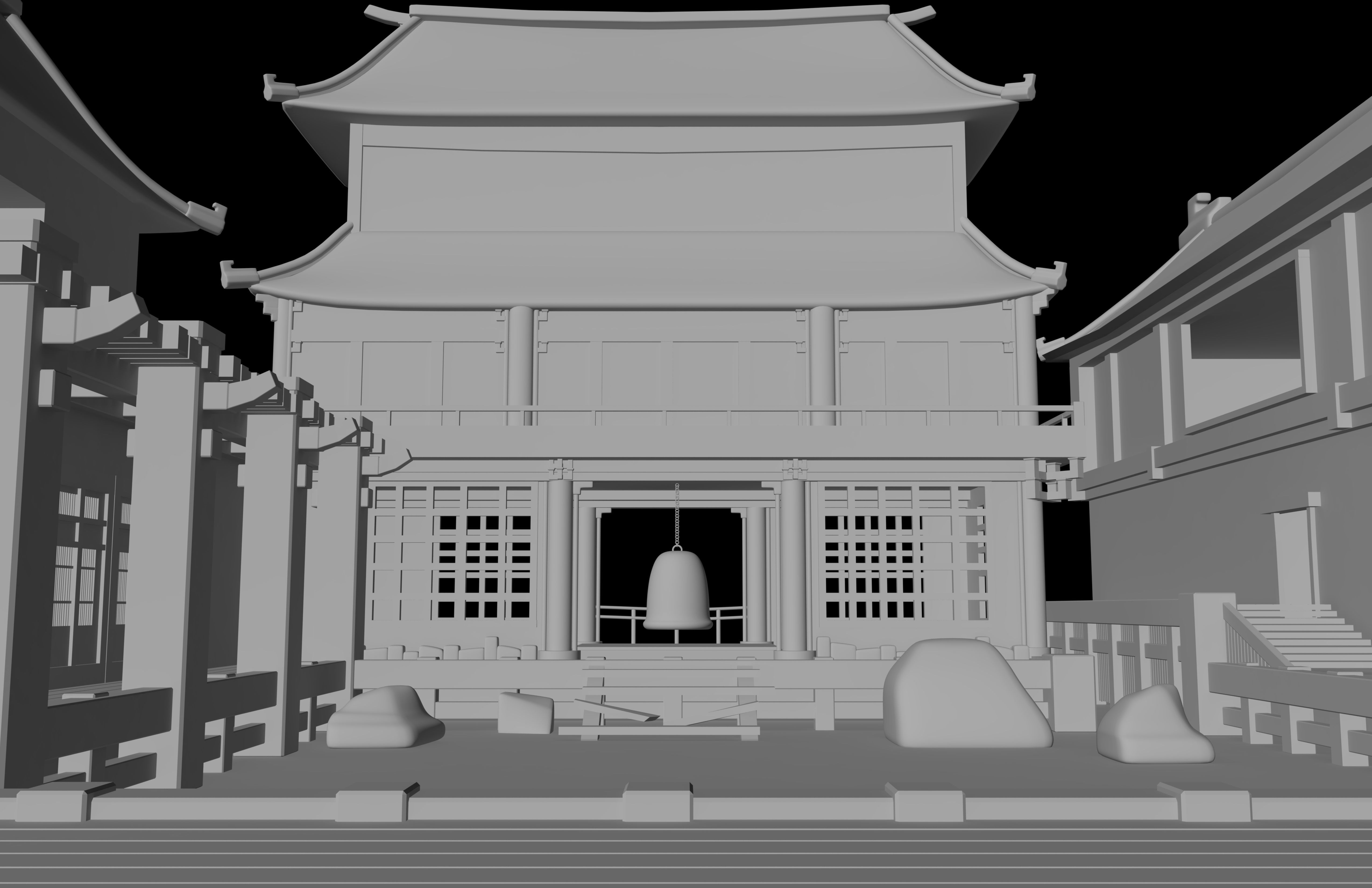 Japanese Temple Hanamura Low-poly 3D model_7