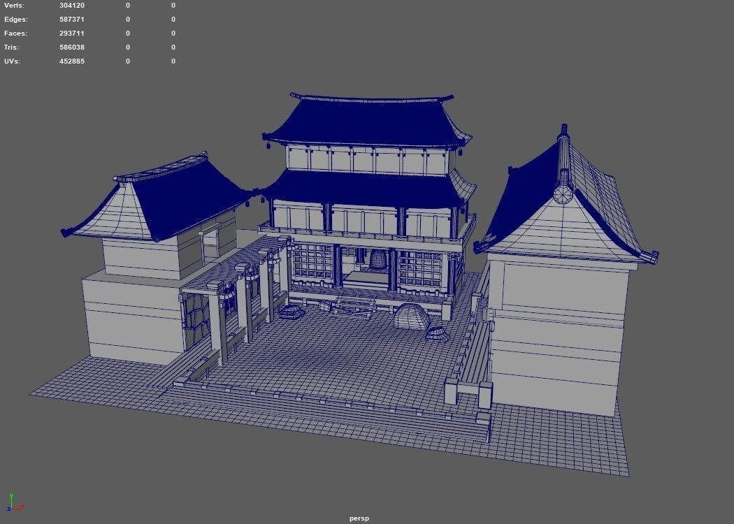 Japanese Temple Hanamura Low-poly 3D model_10
