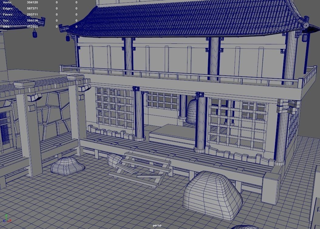 Japanese Temple Hanamura Low-poly 3D model_13