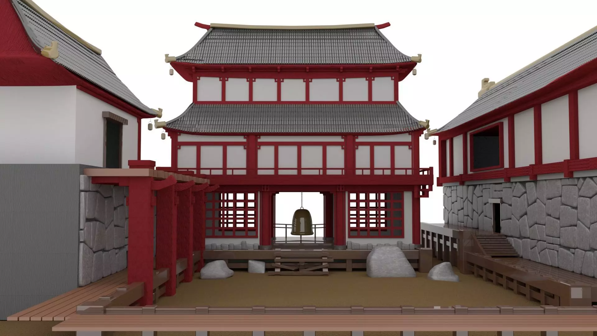 Japanese Temple Hanamura Low-poly 3D model_0
