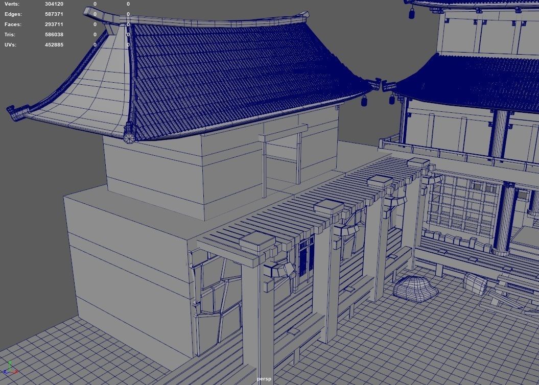 Japanese Temple Hanamura Low-poly 3D model_11