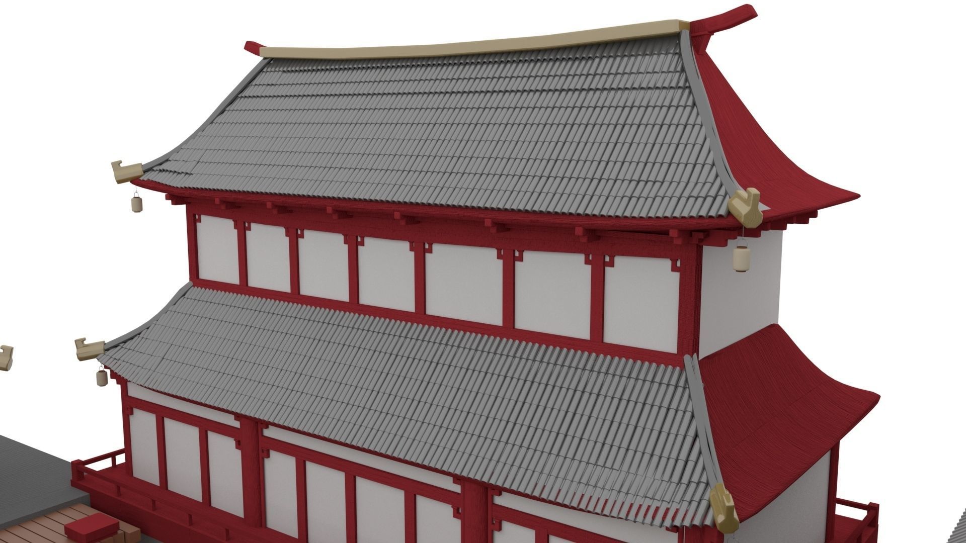 Japanese Temple Hanamura Low-poly 3D model_2