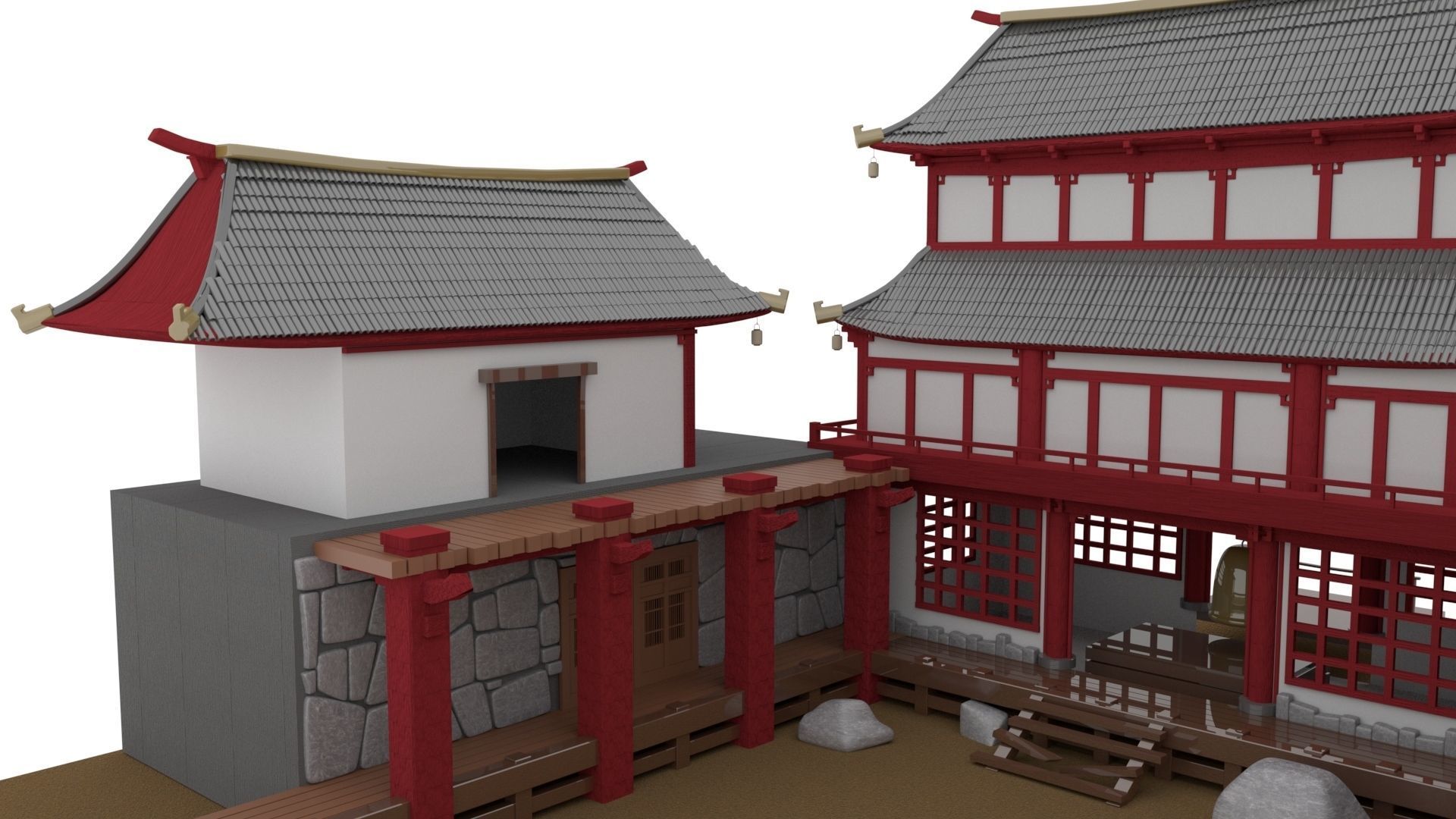 Japanese Temple Hanamura Low-poly 3D model_3