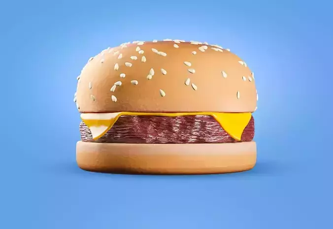 Handpainted Cartoon Cheeseburger 3D Model