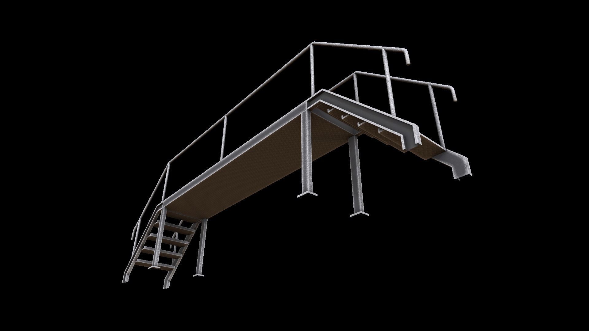 Stair stainless steel railings Low-poly 3D model_3