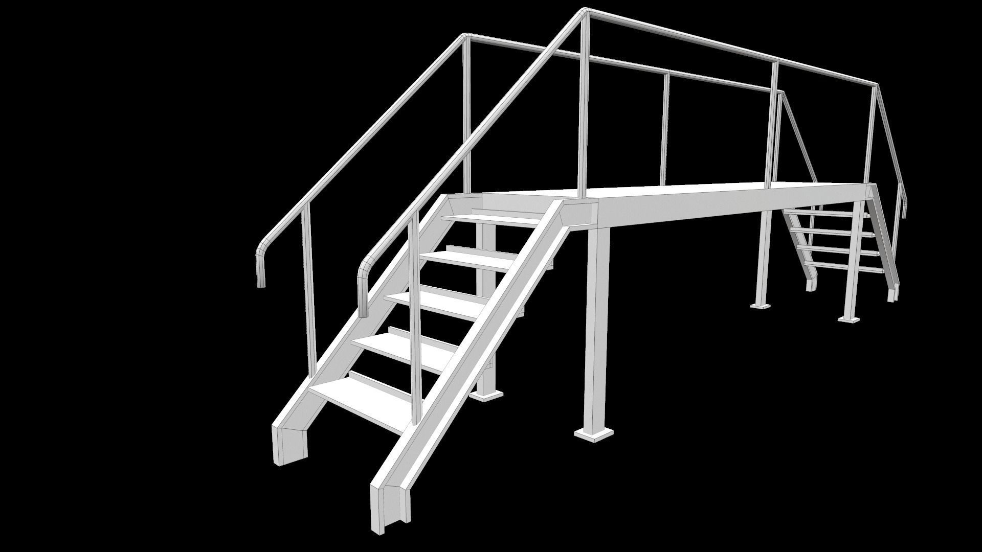 Stair stainless steel railings Low-poly 3D model_8