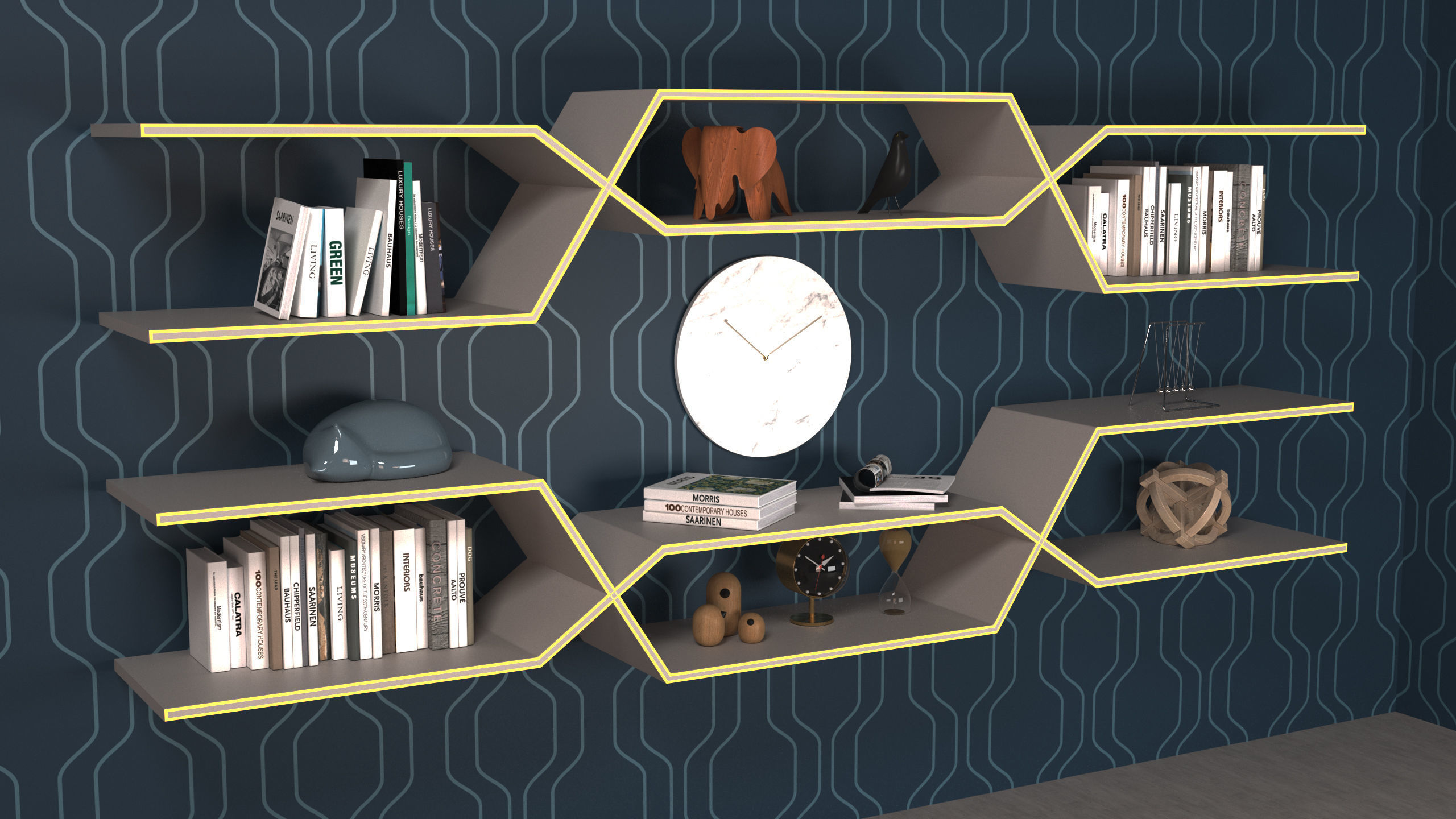 bookcase hexa shelving unit 3D model_1