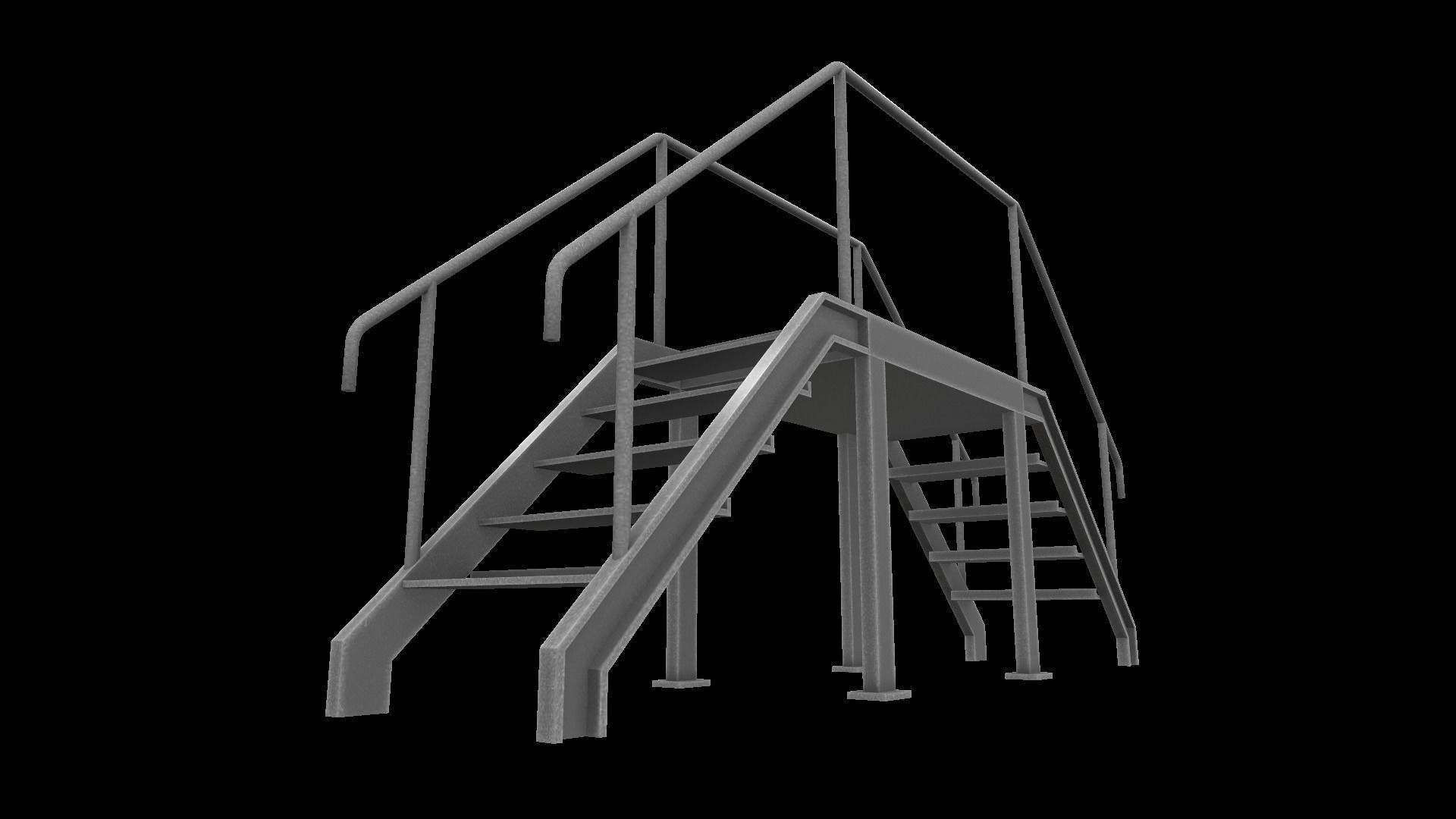 Stair metal ladder Low-poly 3D model_5