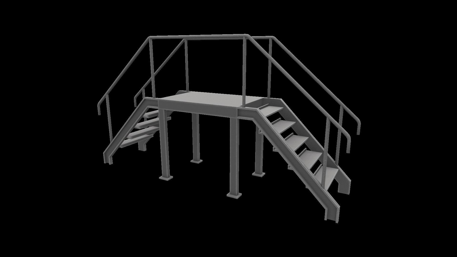Stair metal ladder Low-poly 3D model_10