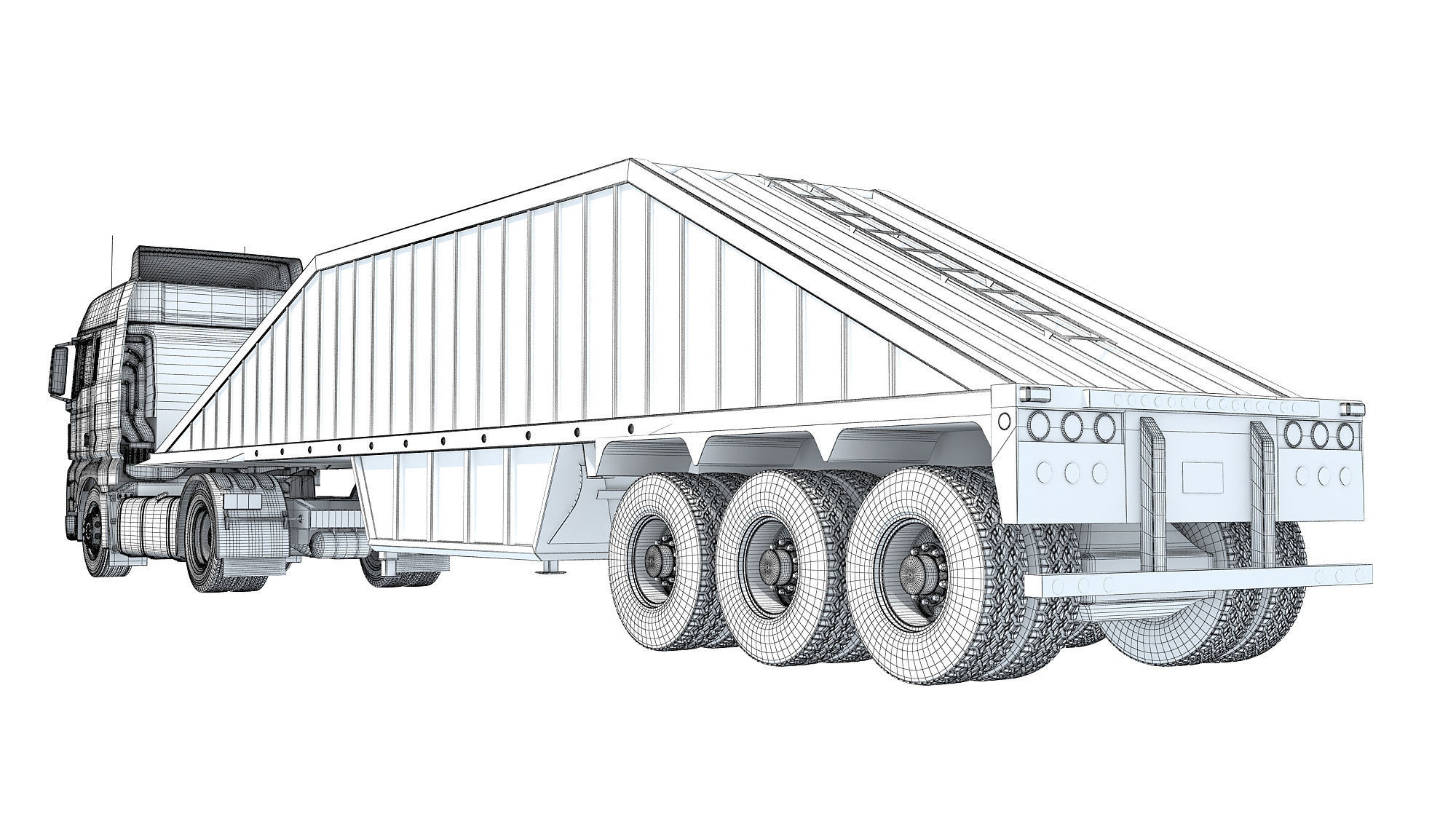 Truck with Bottom Dump Trailer 3D model_18