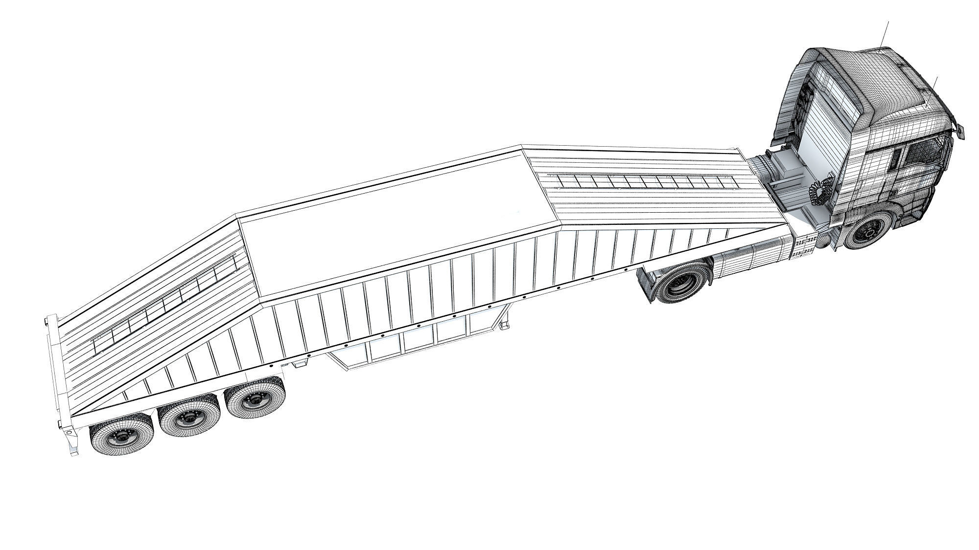 Truck with Bottom Dump Trailer 3D model_19