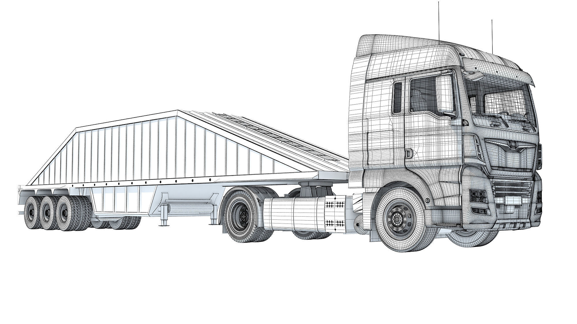 Truck with Bottom Dump Trailer 3D model_20