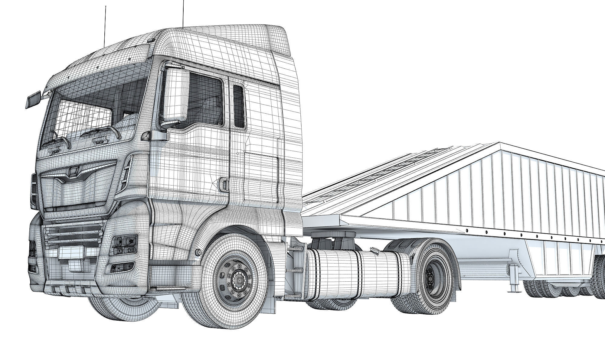 Truck with Bottom Dump Trailer 3D model_21