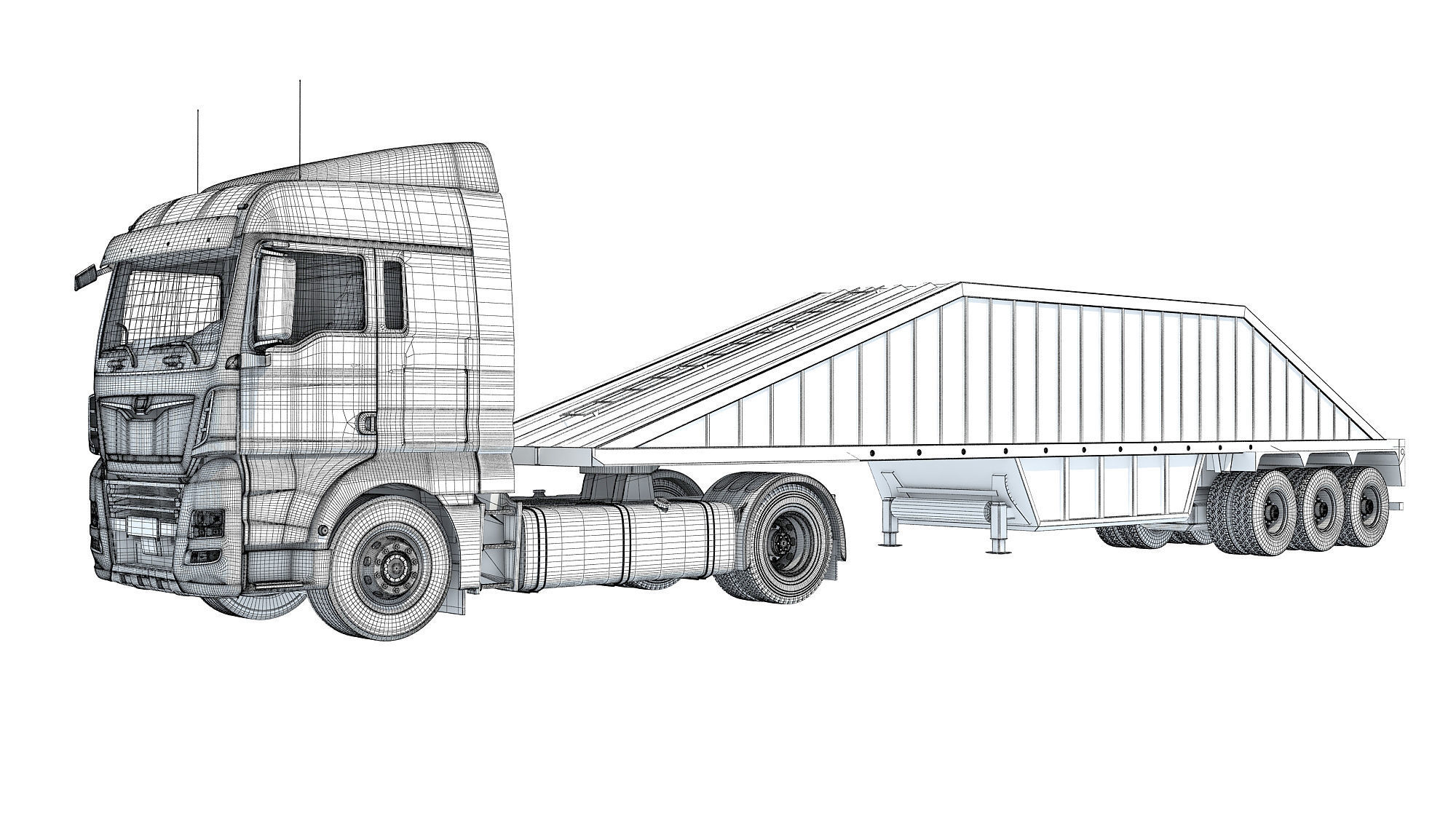 Truck with Bottom Dump Trailer 3D model_17