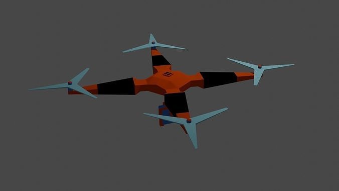 Drone orange and with propellers Free low-poly 3D model