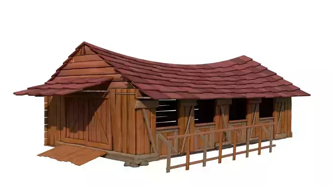 Barn 3D wooden house with roof