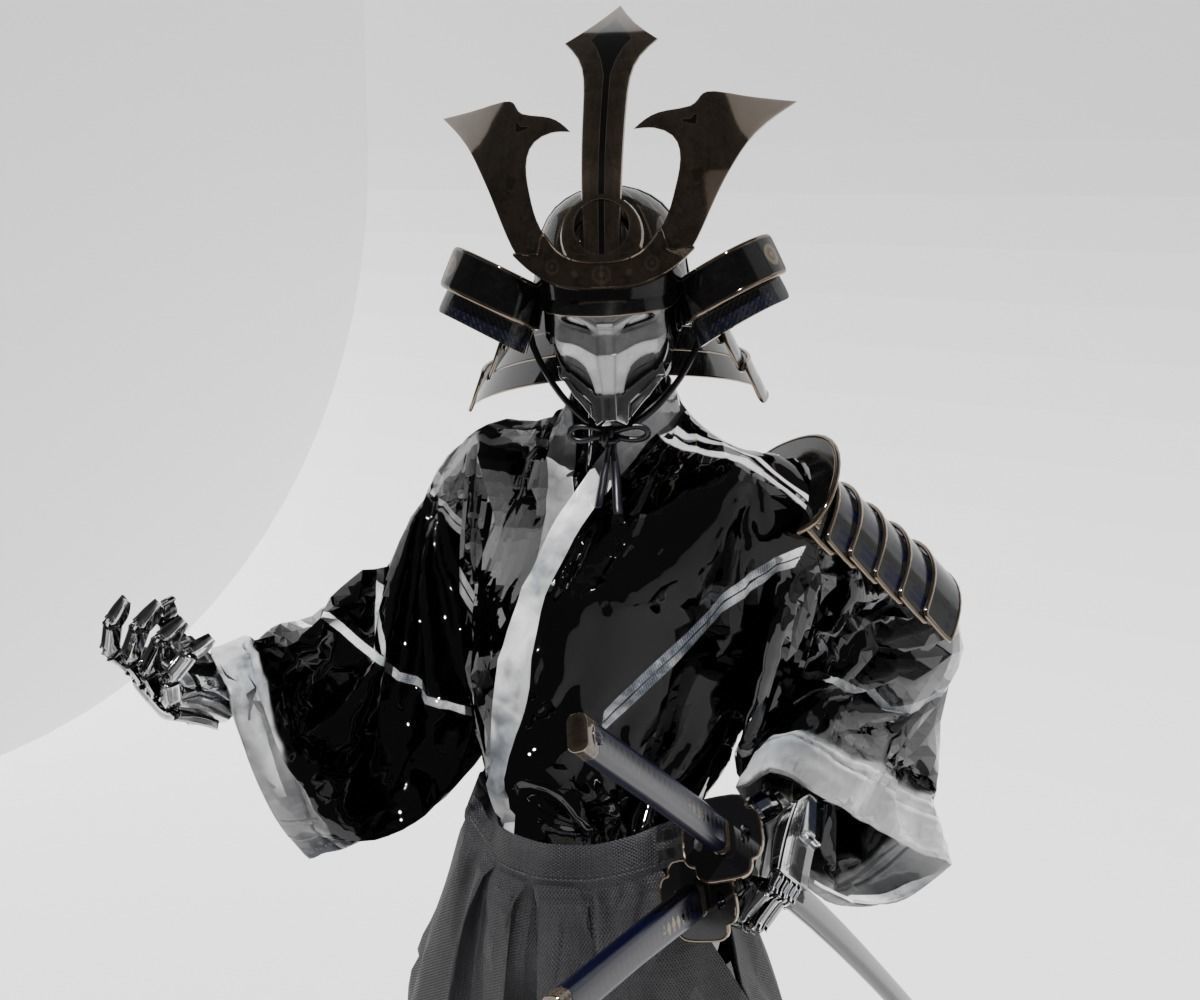 Cyber-Ronin samurai dressed 3D model_1