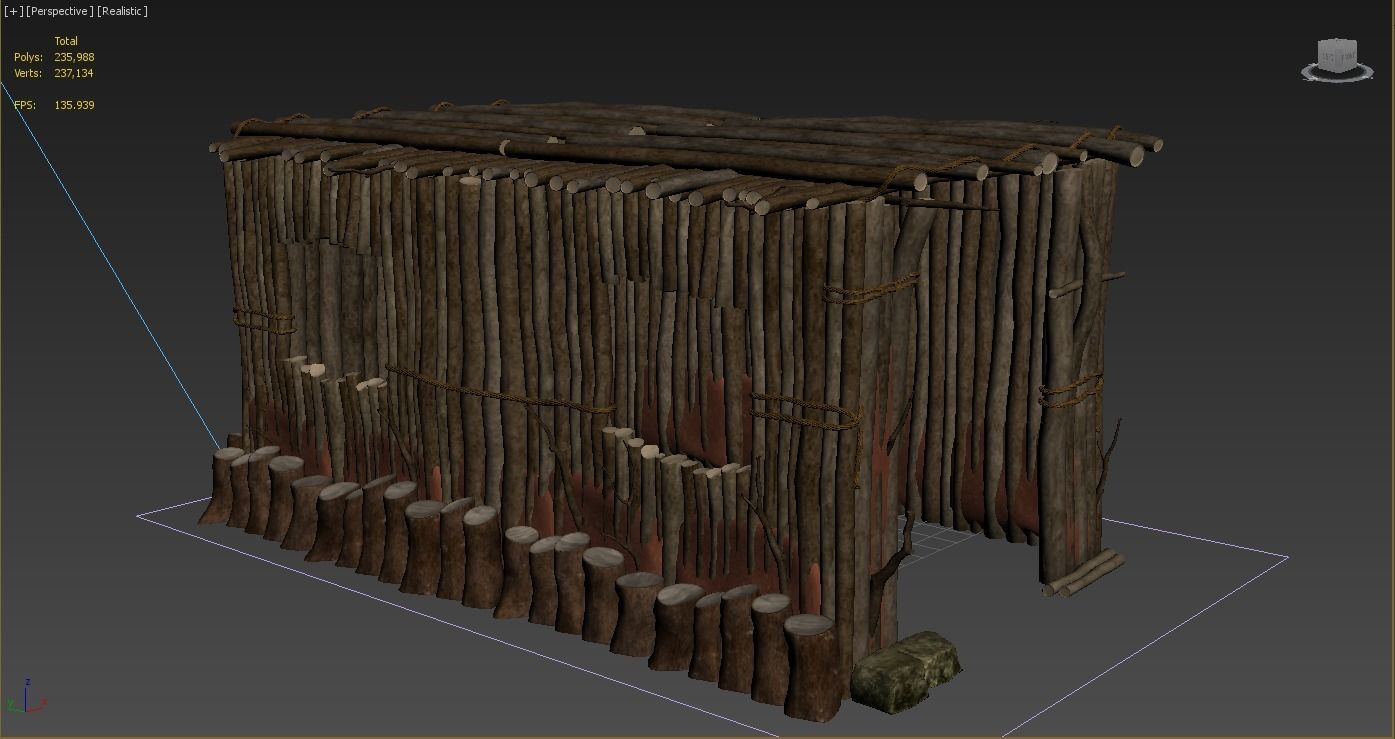 cowhouse wooden outhouse 3D model_5
