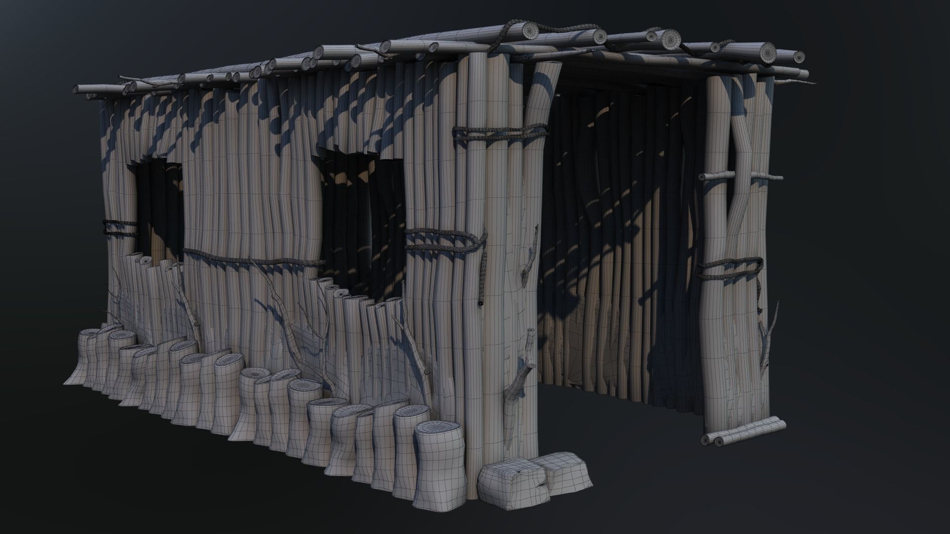 cowhouse wooden outhouse 3D model_4
