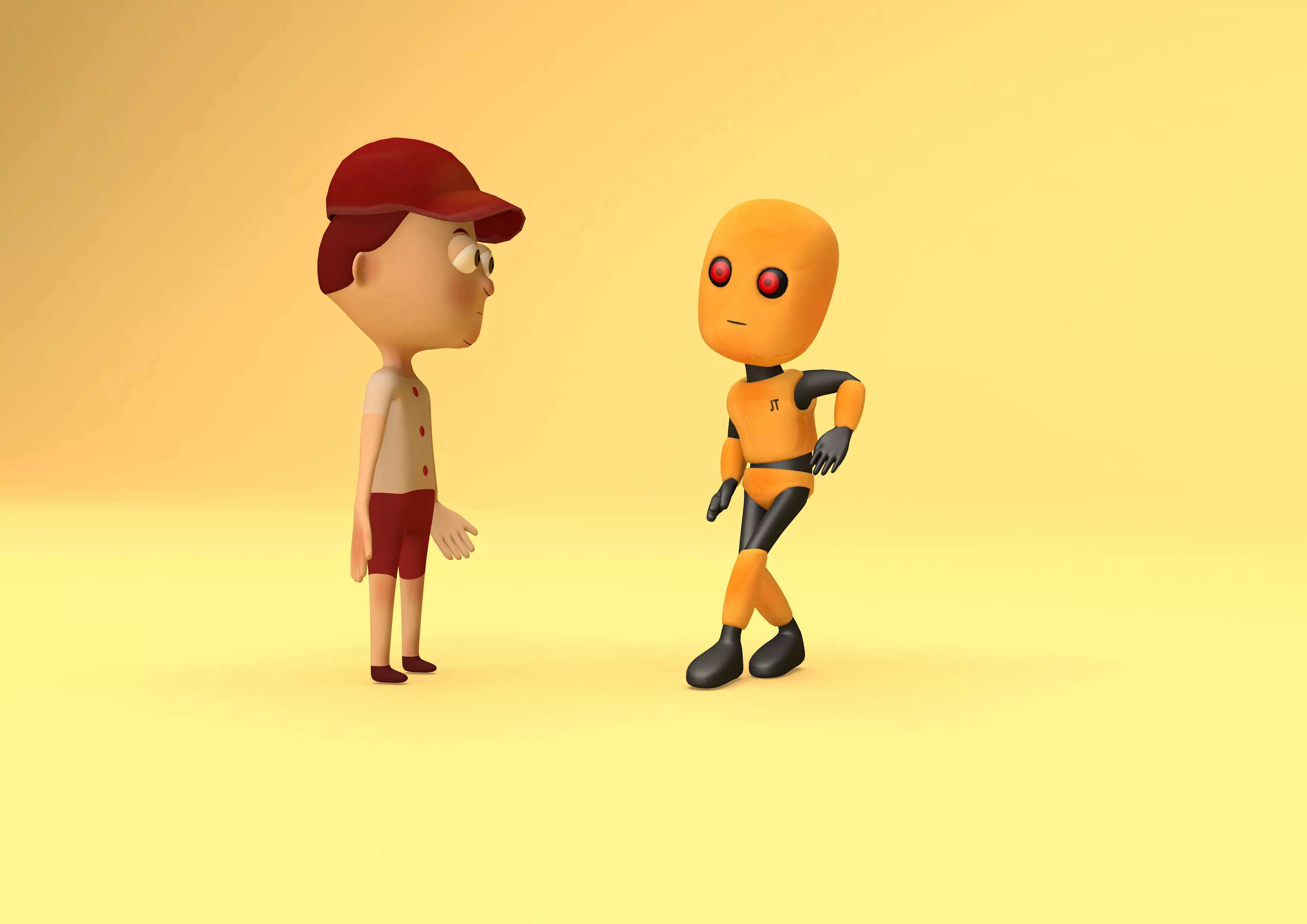 boy character and robot Low-poly 3D model_0