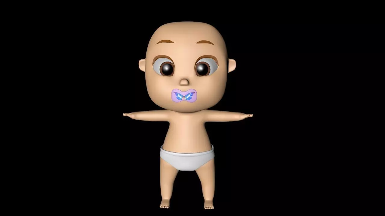Baby cartoon Low-poly 3D model_0