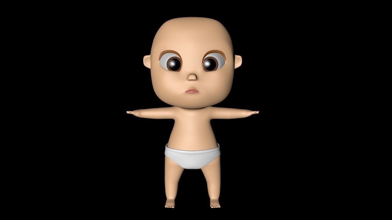 Baby cartoon Low-poly 3D model_3
