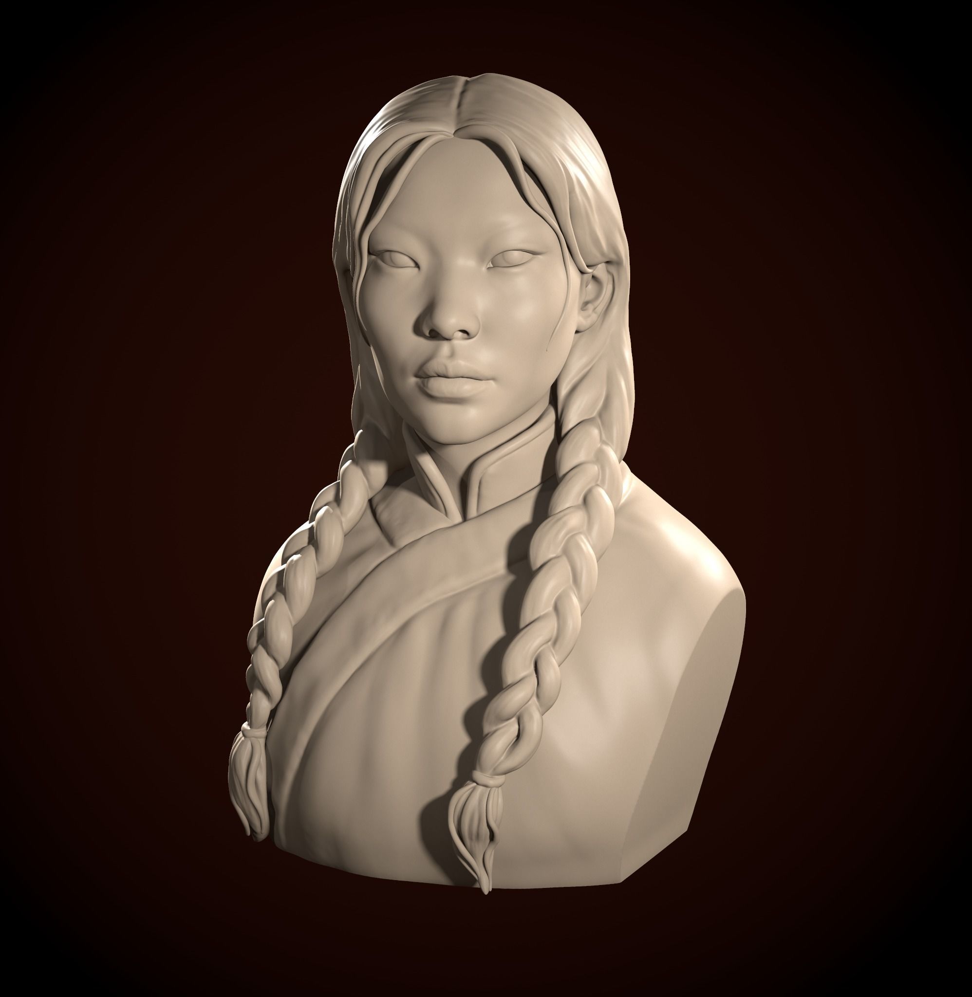 Mongolian Woman Bust 3D print model_6