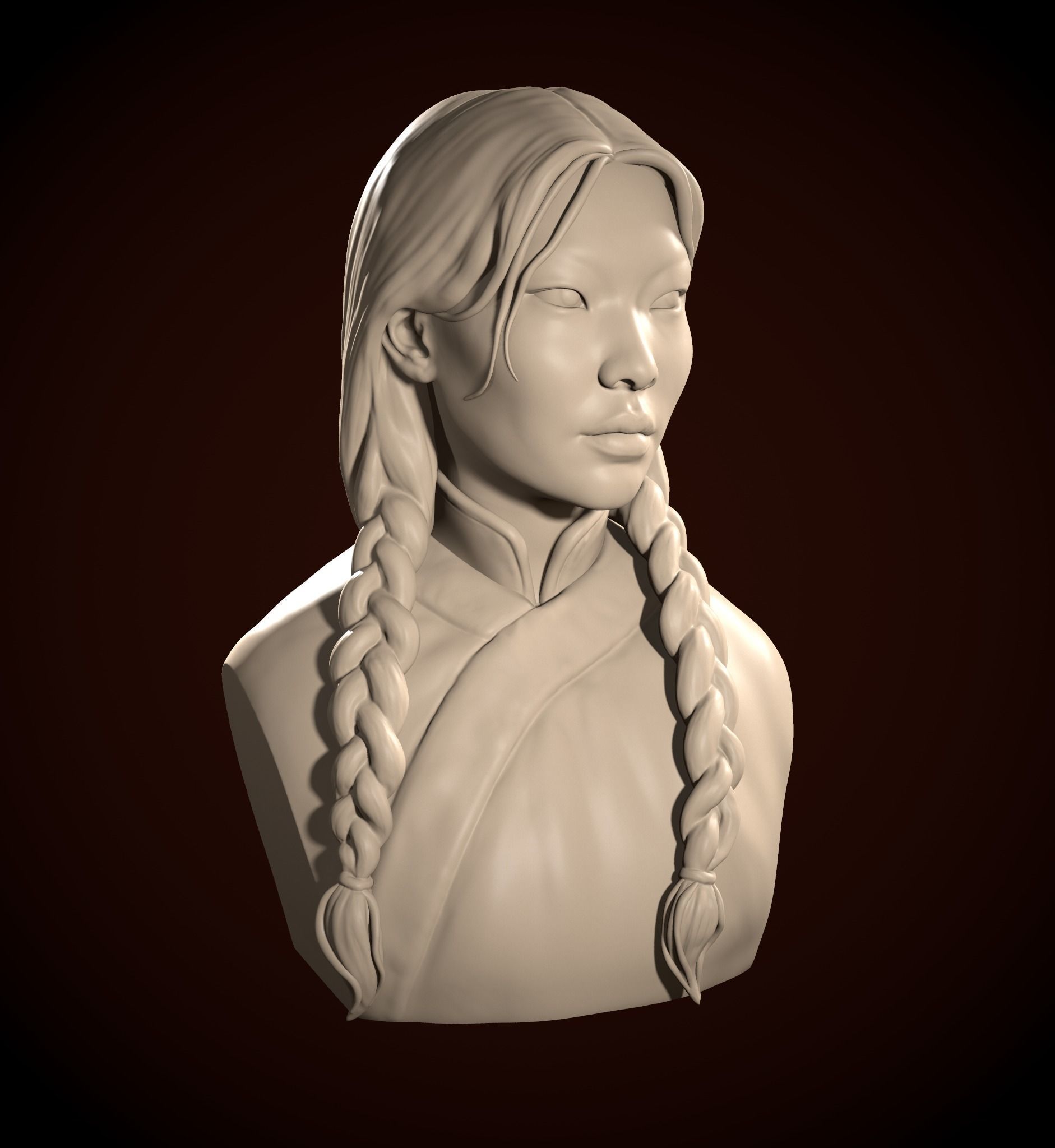 Mongolian Woman Bust 3D print model_7