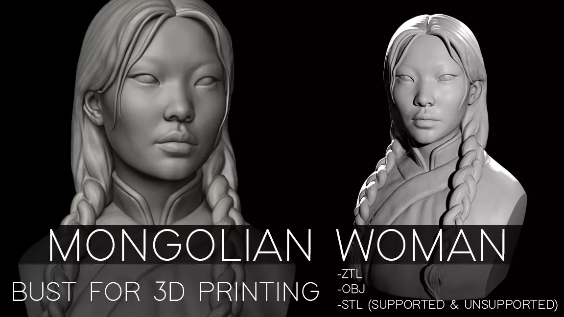 Mongolian Woman Bust 3D print model_0
