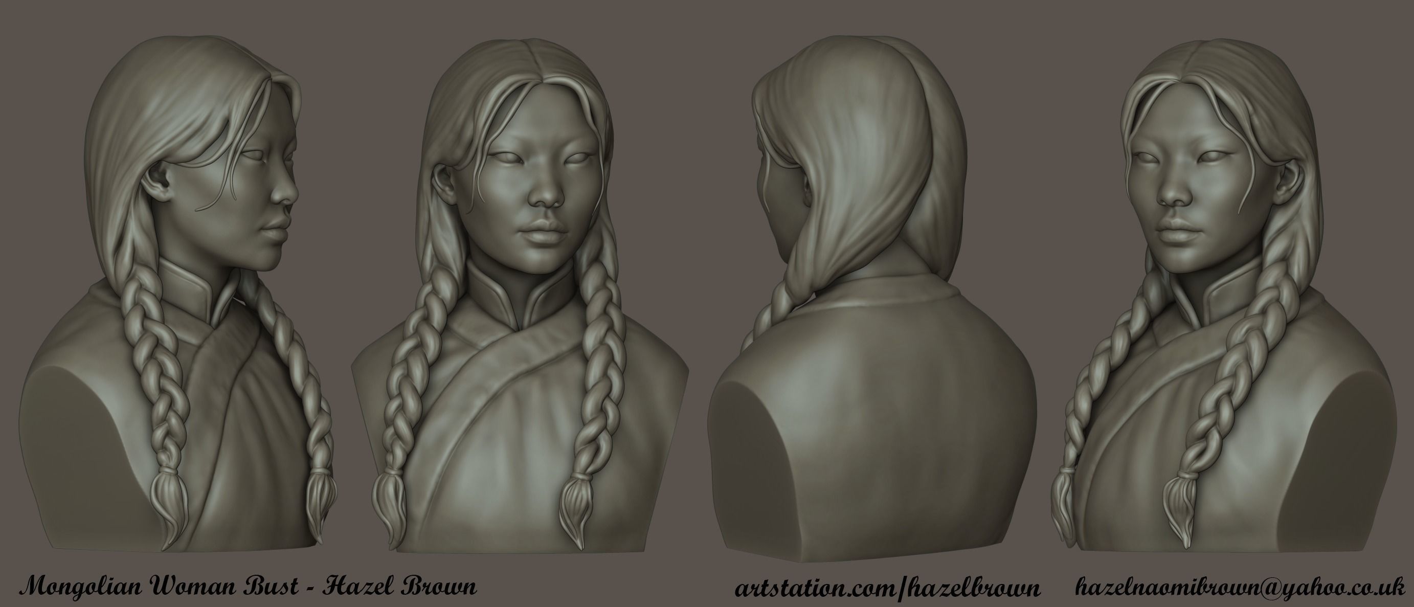 Mongolian Woman Bust 3D print model_4