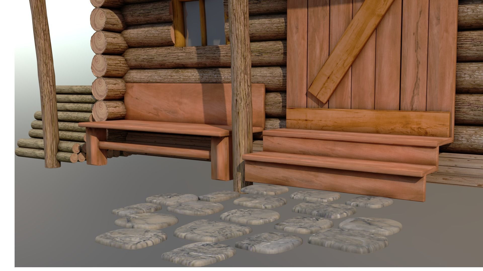 woodhouse log cabin with tile roof 3D model_4