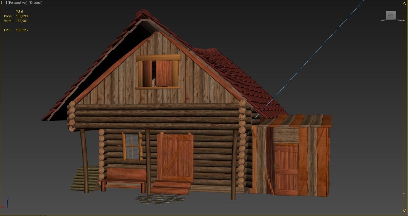 woodhouse log cabin with tile roof 3D model_6