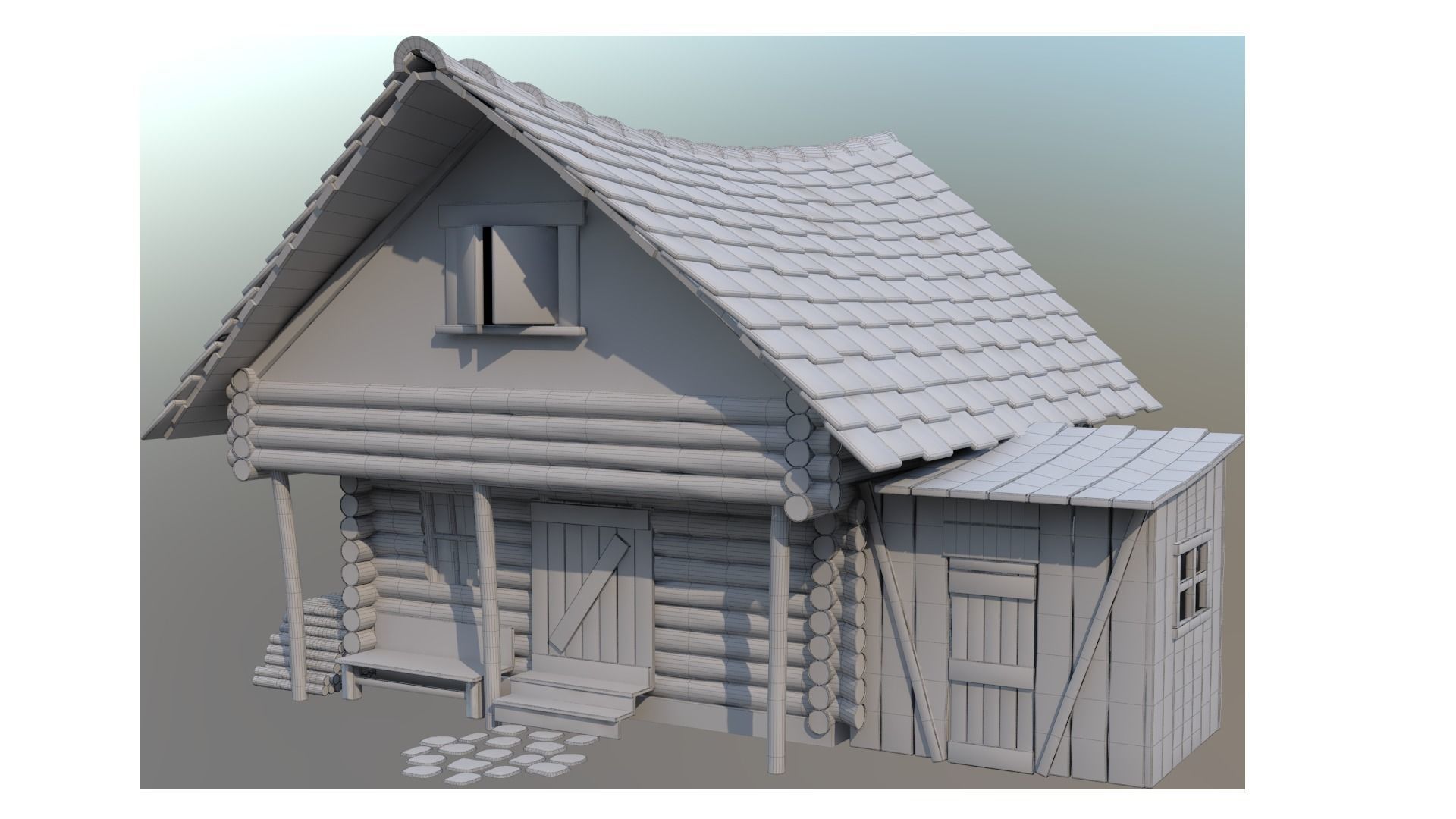woodhouse log cabin with tile roof 3D model_7