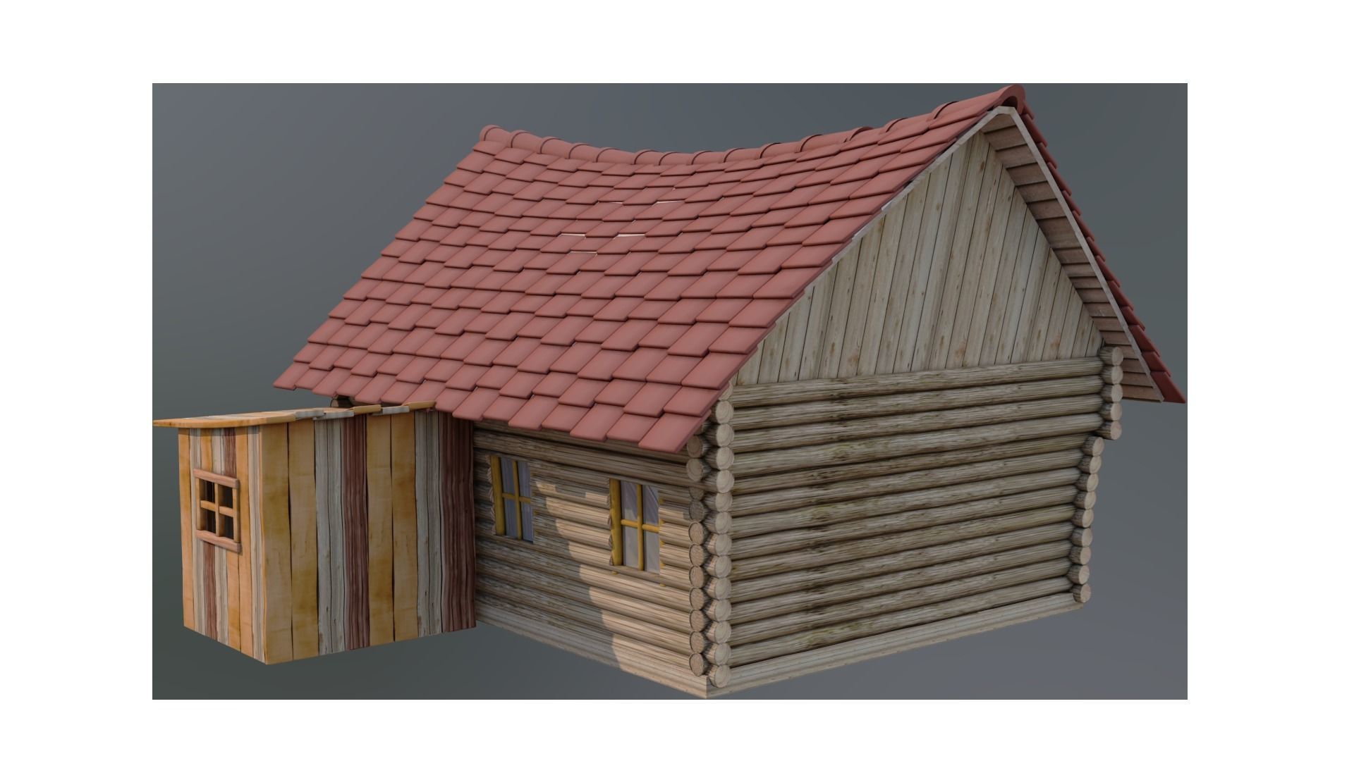 woodhouse log cabin with tile roof 3D model_5