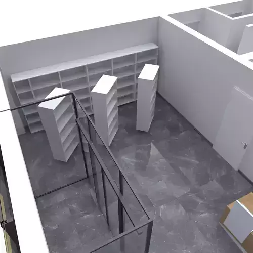 office room with bookshelves and shelves