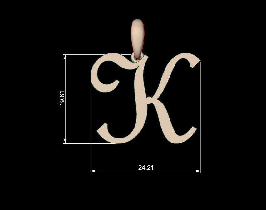 Initial Letters Pendant French Script K 3D print model_4