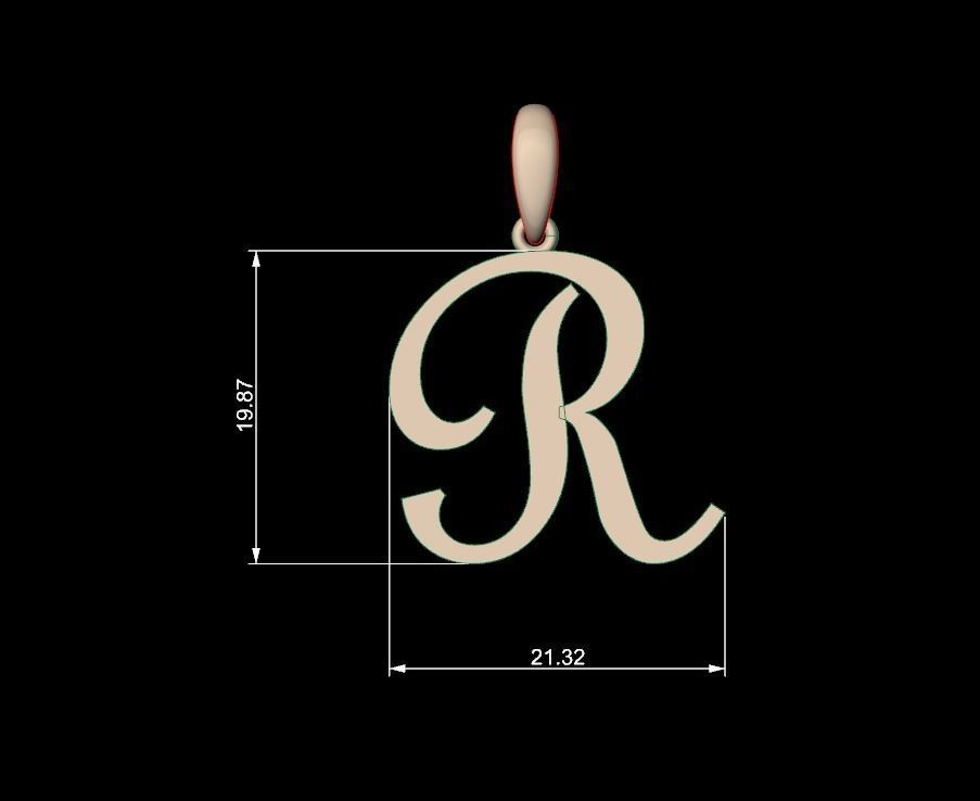 Initial Letters Pendant French Script R 3D print model_4