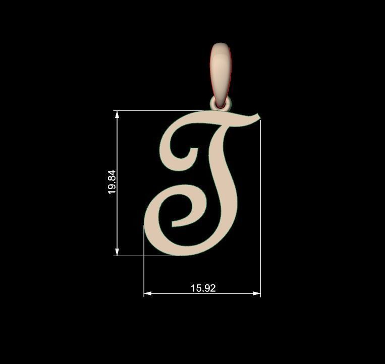 Initial Letters Pendant French Script T 3D print model_4