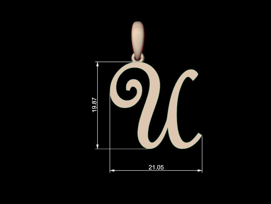 Initial Letters Pendant French Script U 3D print model_4