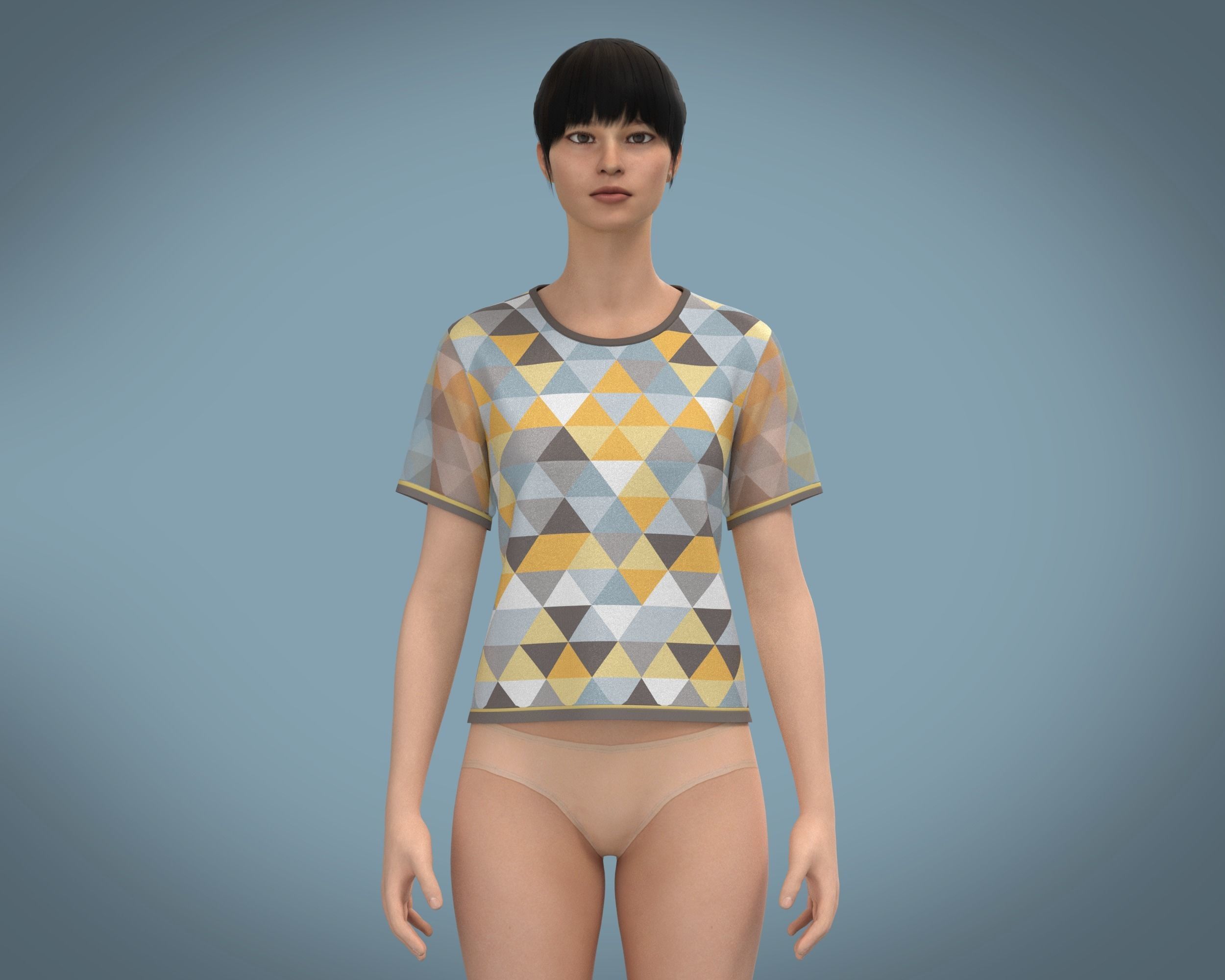 Ladies Triangle Print Tops 3D model_1