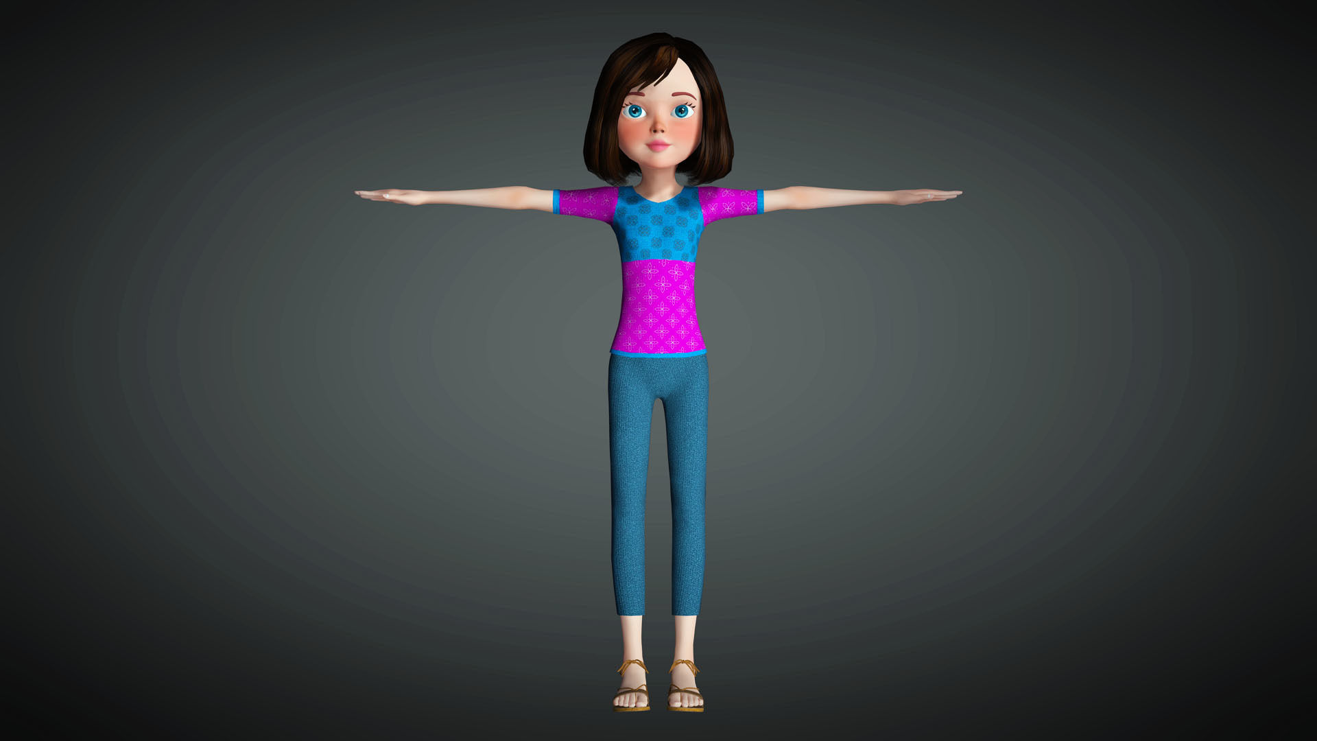 Cartoon Girl Full Rigged 3D Model 3D model_5