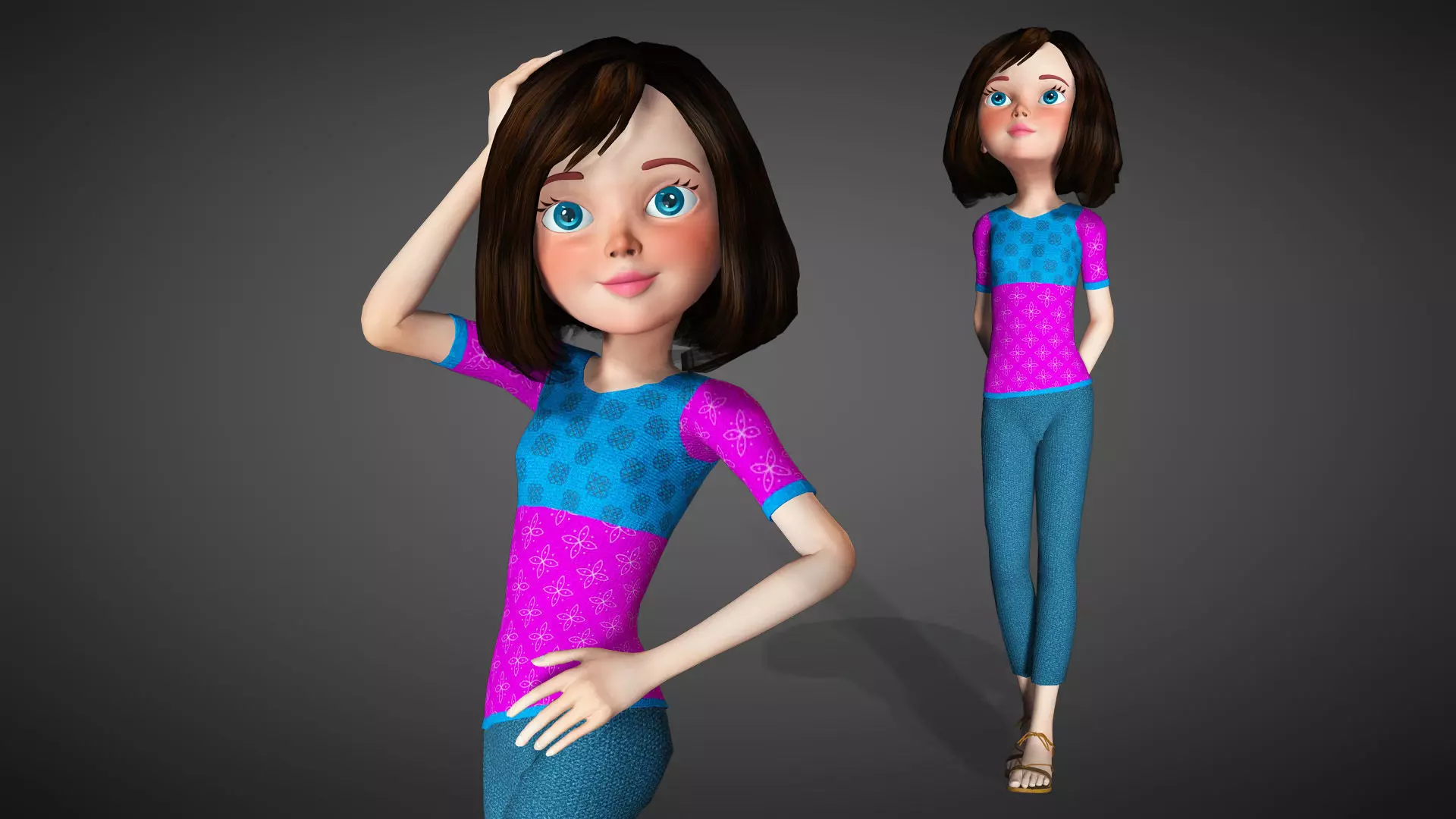 Cartoon Girl Full Rigged 3D Model 3D model_0