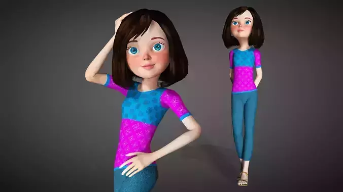 Cartoon Girl Full Rigged 3D Model