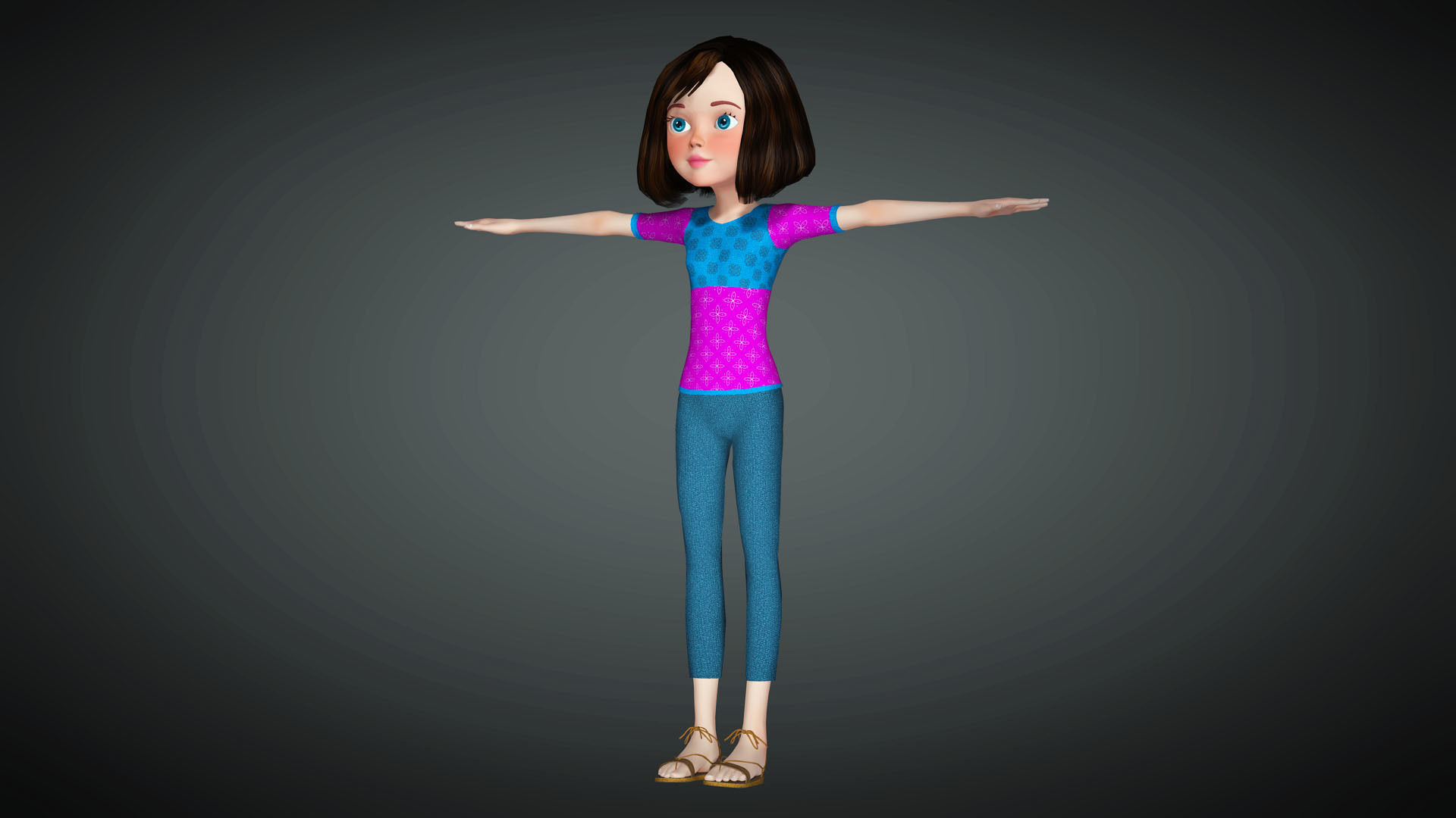 Cartoon Girl Full Rigged 3D Model 3D model_6