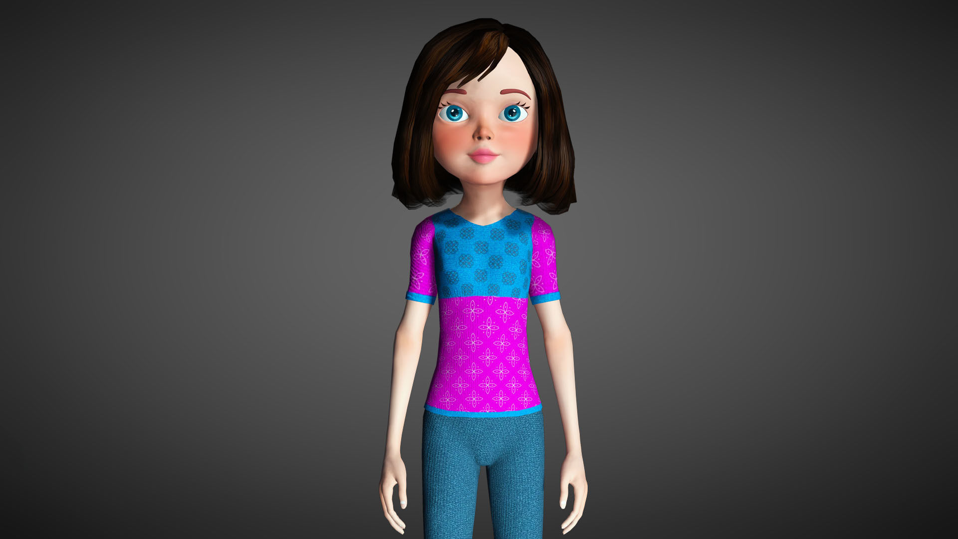 Cartoon Girl Full Rigged 3D Model 3D model_4
