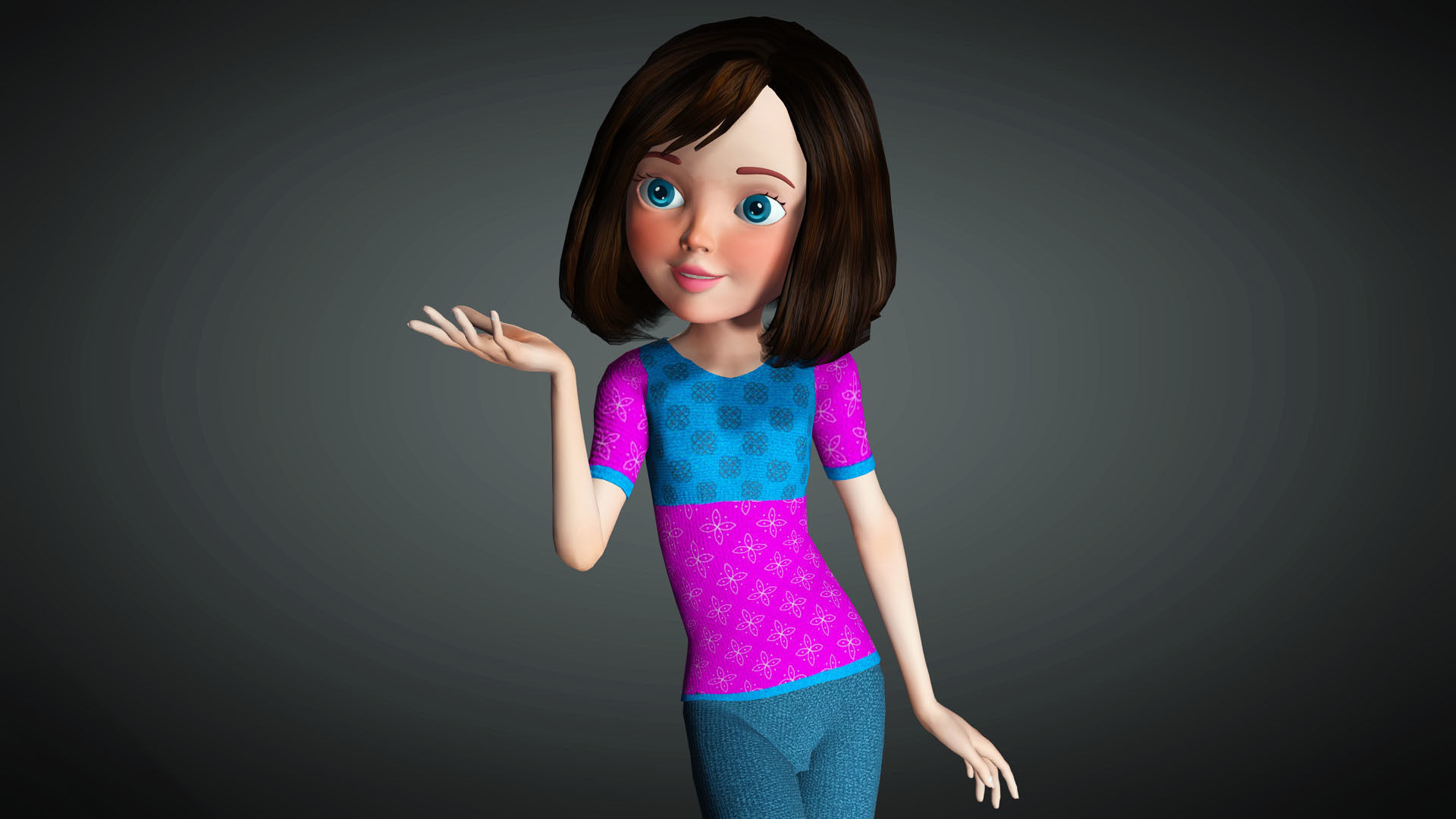 Cartoon Girl Full Rigged 3D Model 3D model_2