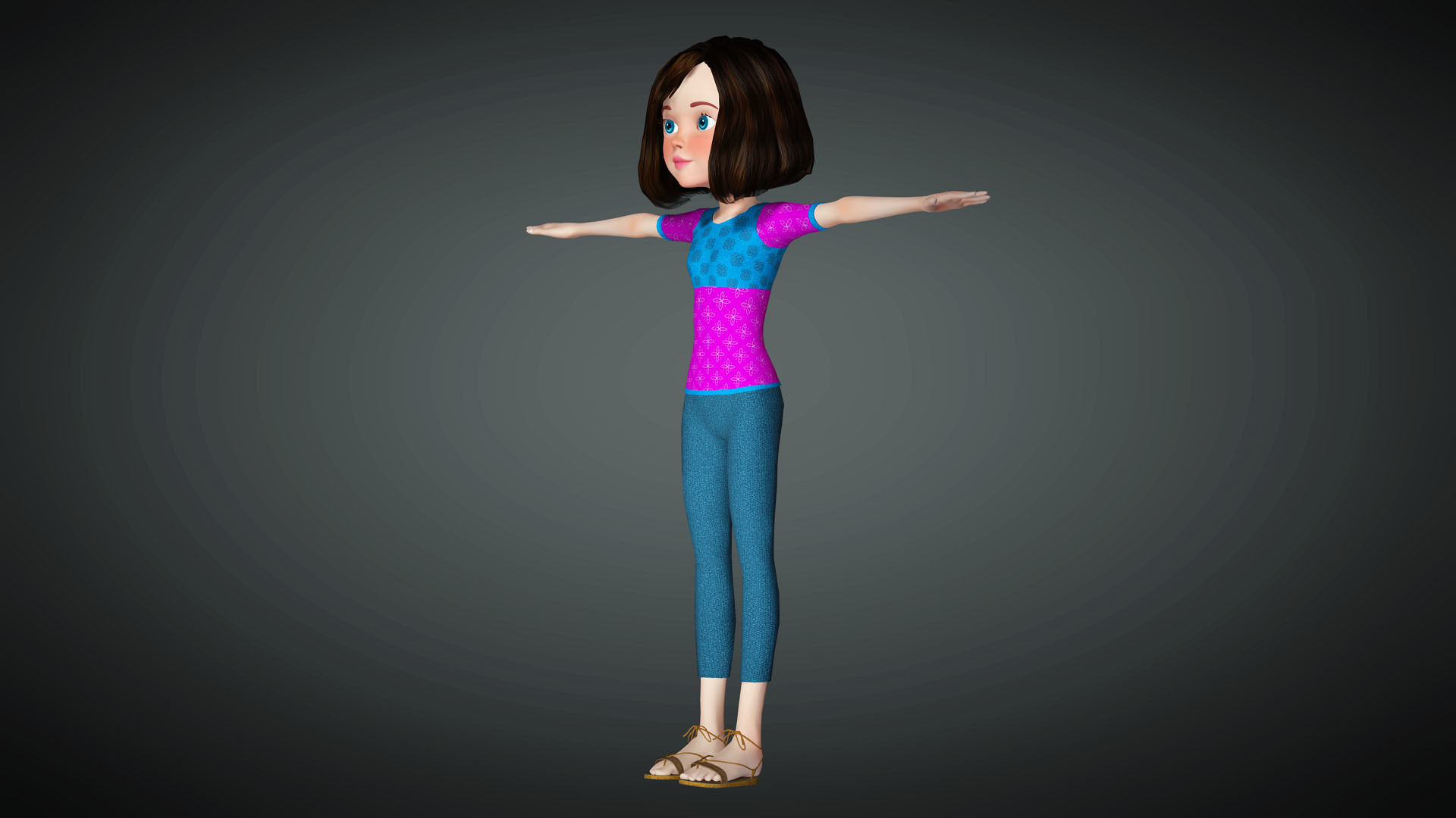 Cartoon Girl Full Rigged 3D Model 3D model_7