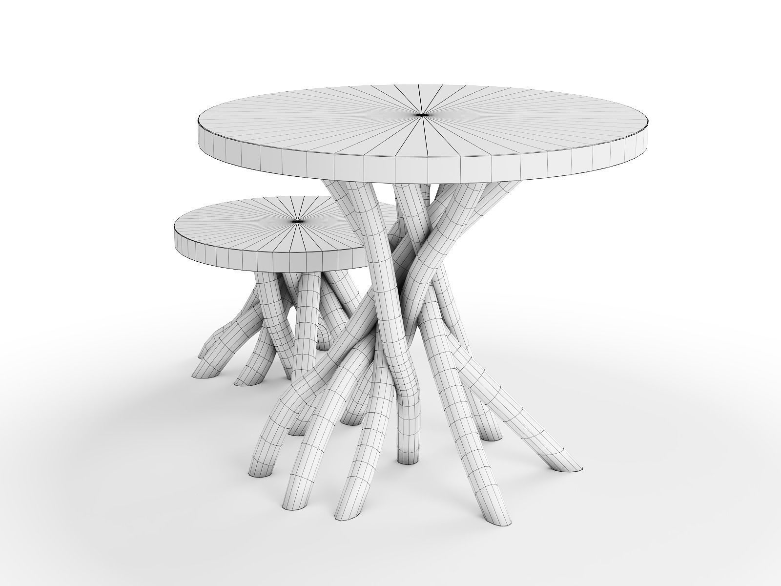 The wooden tables with a base of branches 3D model_7