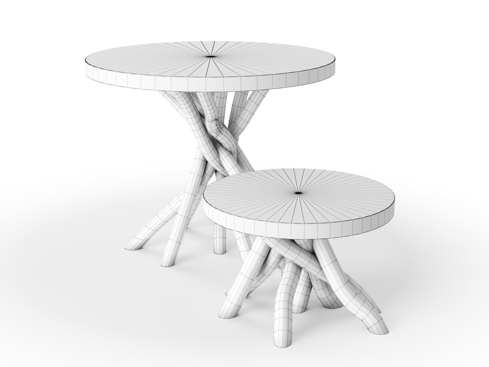 The wooden tables with a base of branches 3D model_5